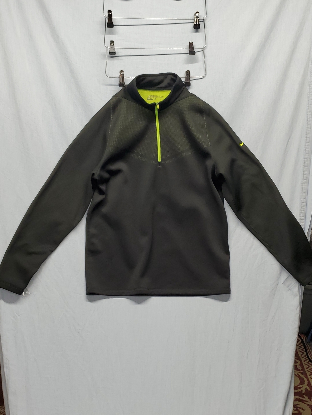 Nike Men's Black Half-Zip Performance Jacket with Neon Yellow Accents #236